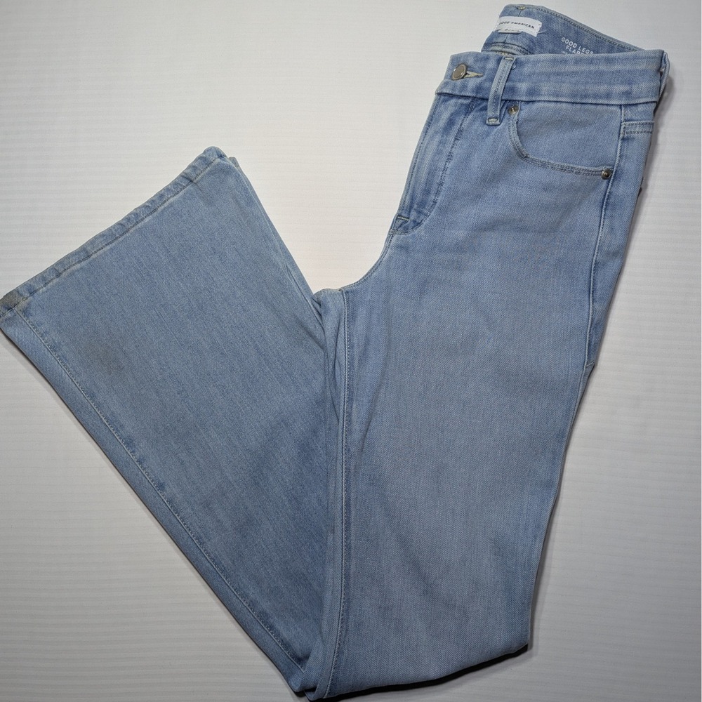 Good American Women Good Legs Flare Jeans 26 Light Wash Mid-Rise 33.5 Inseam